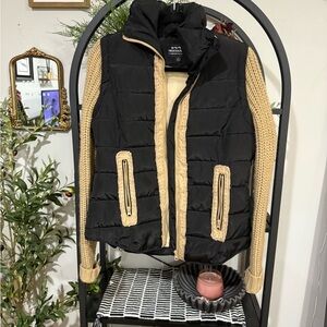 Women's Black Puffer Jacket with sweater detail on the arms size small